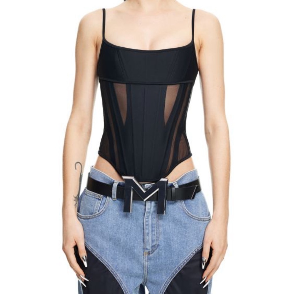 Mesh-paneled Corset Top